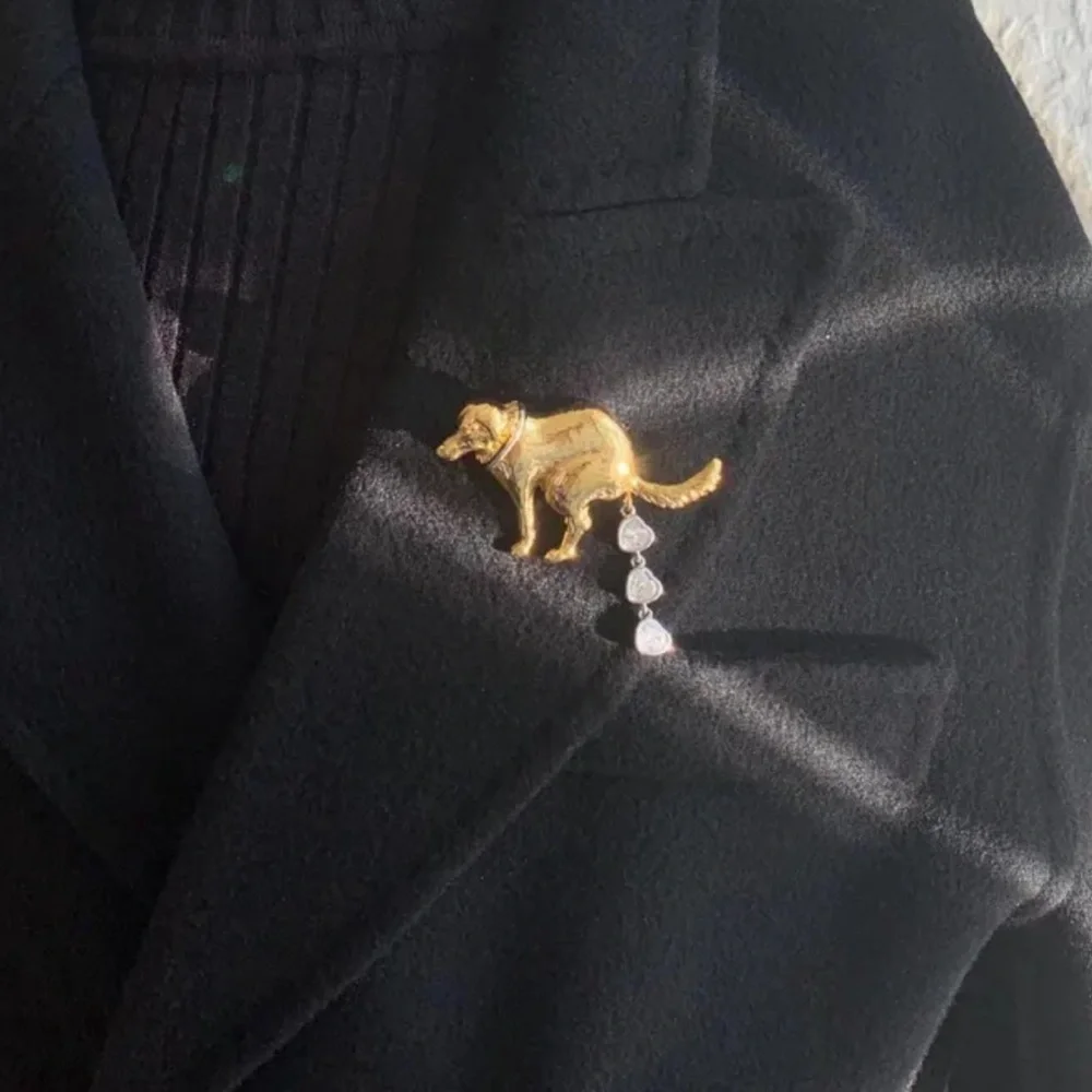 Pooping Gold Dog Brooch - Picture 12 of 14